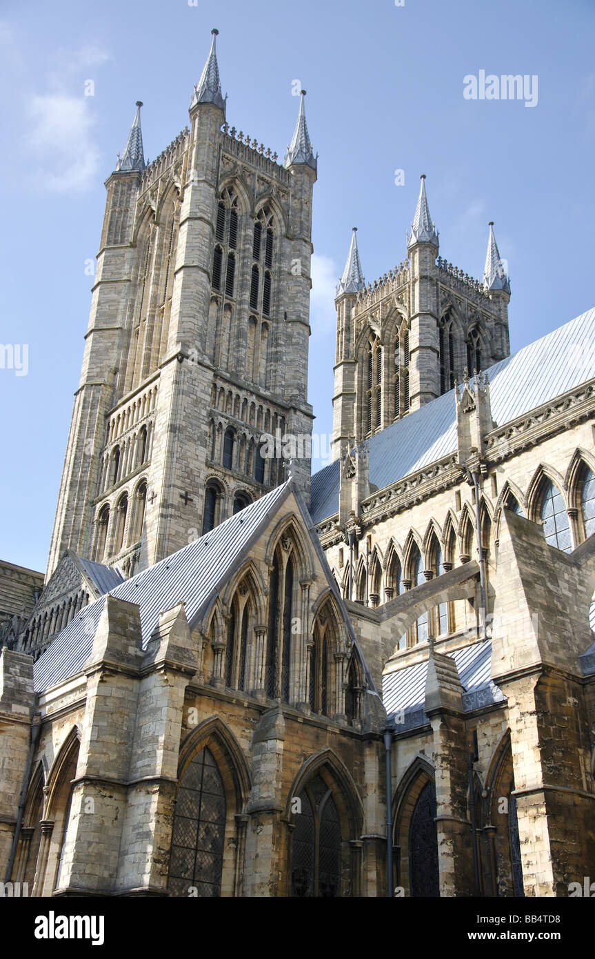Normannischer Turm, Kathedrale von Lincoln, Lincoln, Lincolnshire, England, Vereinigtes Königreich Stockfoto