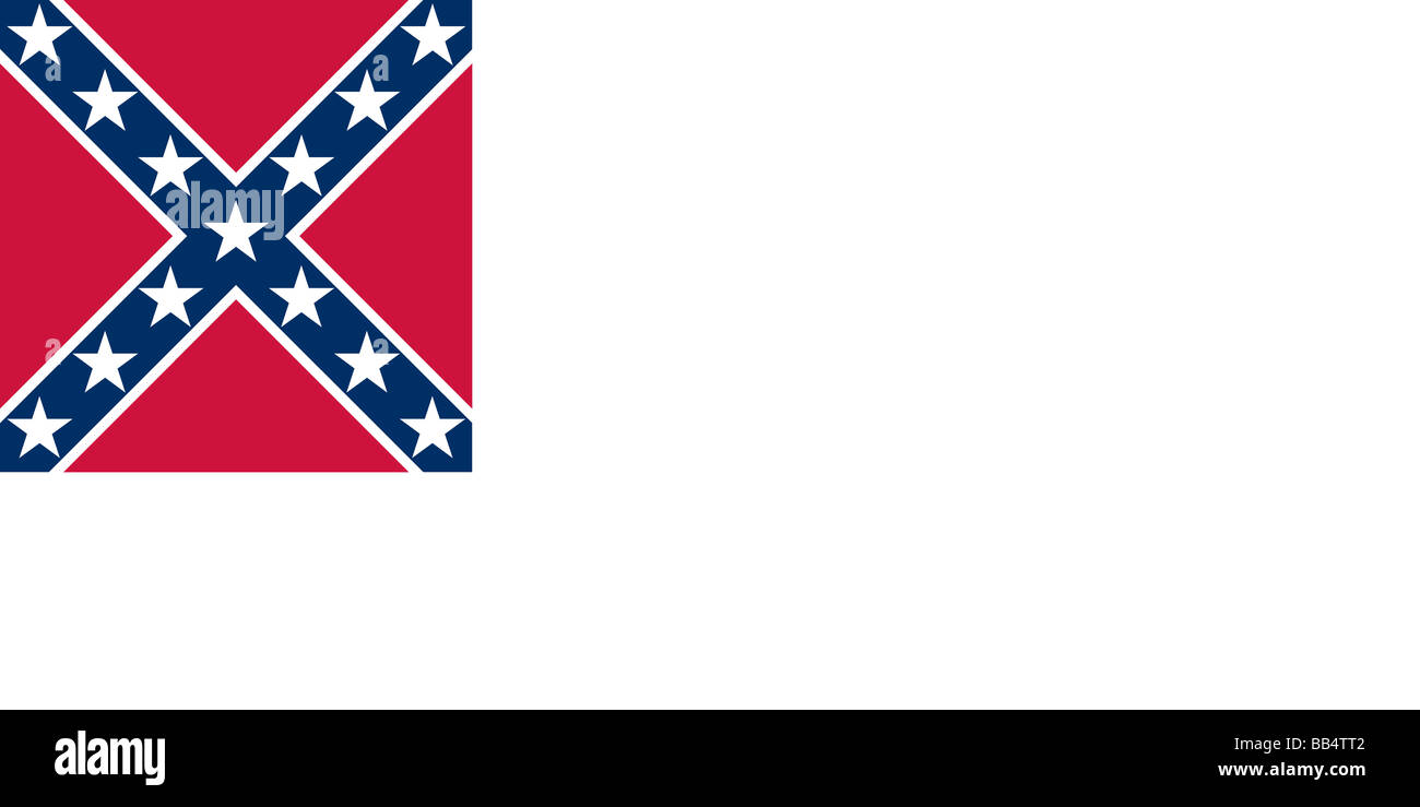 Historische Flagge der Vereinigten Staaten von Amerika. Der Edelstahl-Banner, die zweite Flagge der Konföderierten Staaten von Amerika, Mai Stockfoto