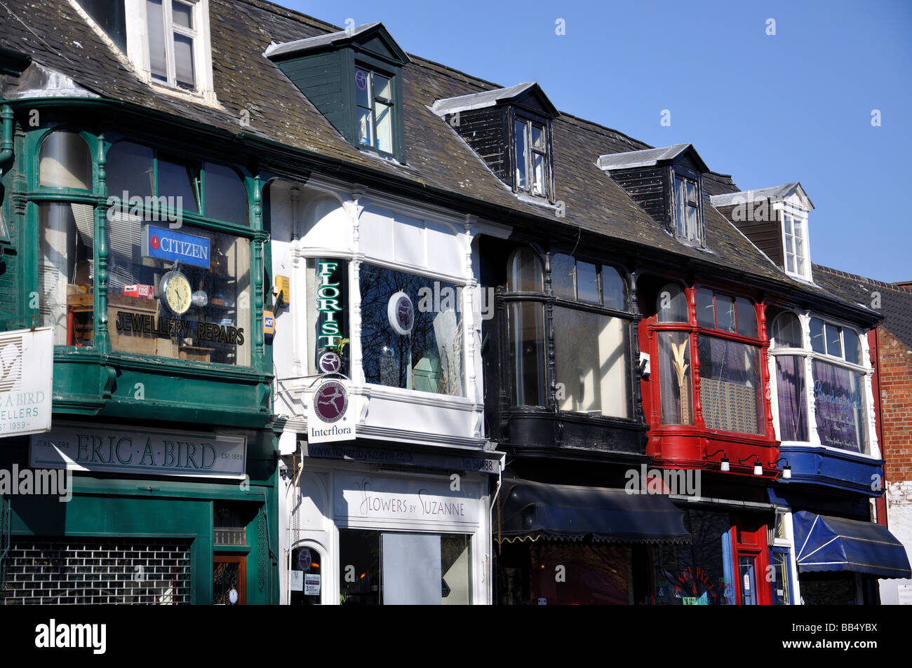 Bunte Shop Fassaden, St. Marys Street, Lincoln, Lincolnshire, England, Vereinigtes Königreich Stockfoto