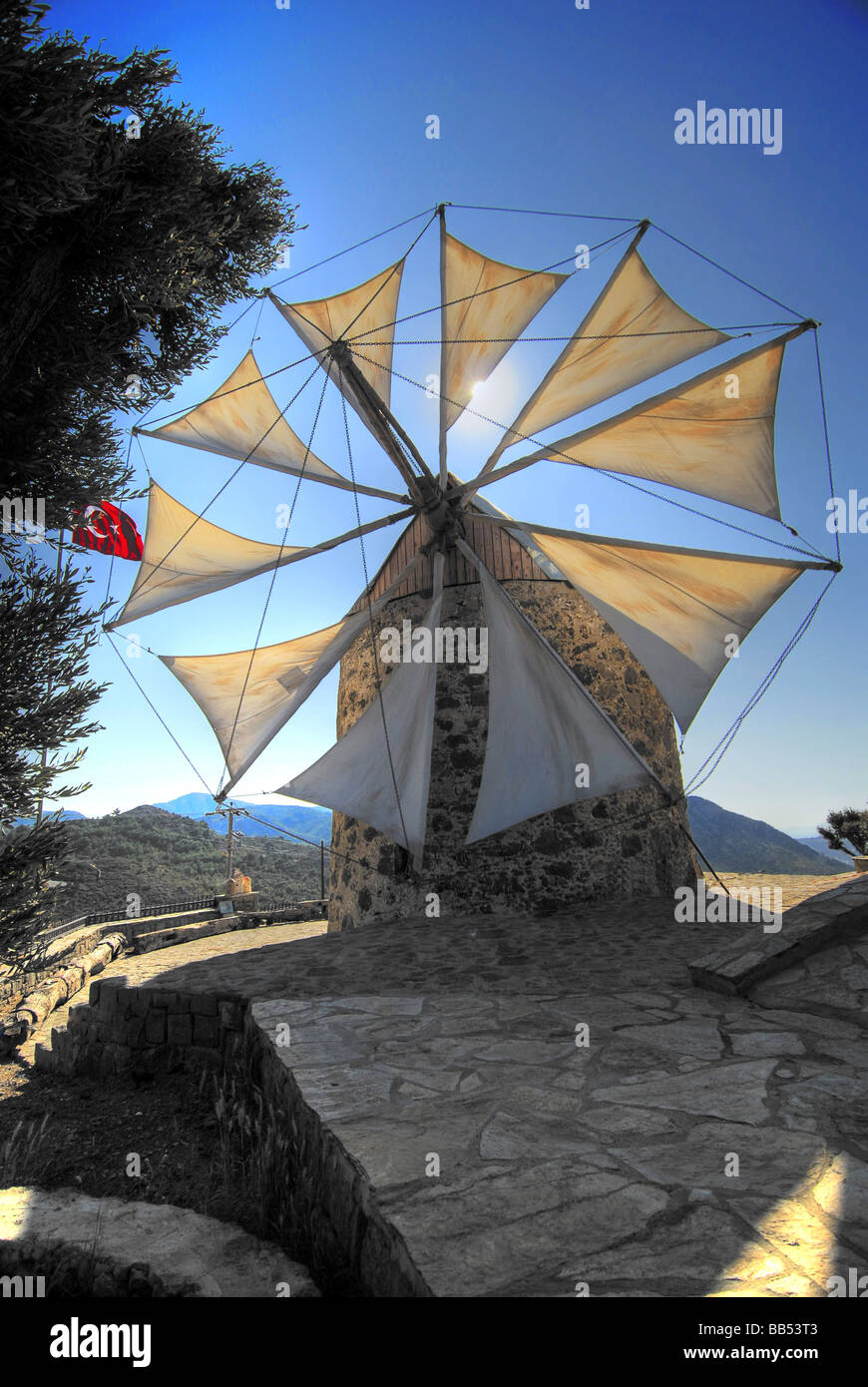 historische Windmühlen von Bodrum, Türkei Stockfoto
