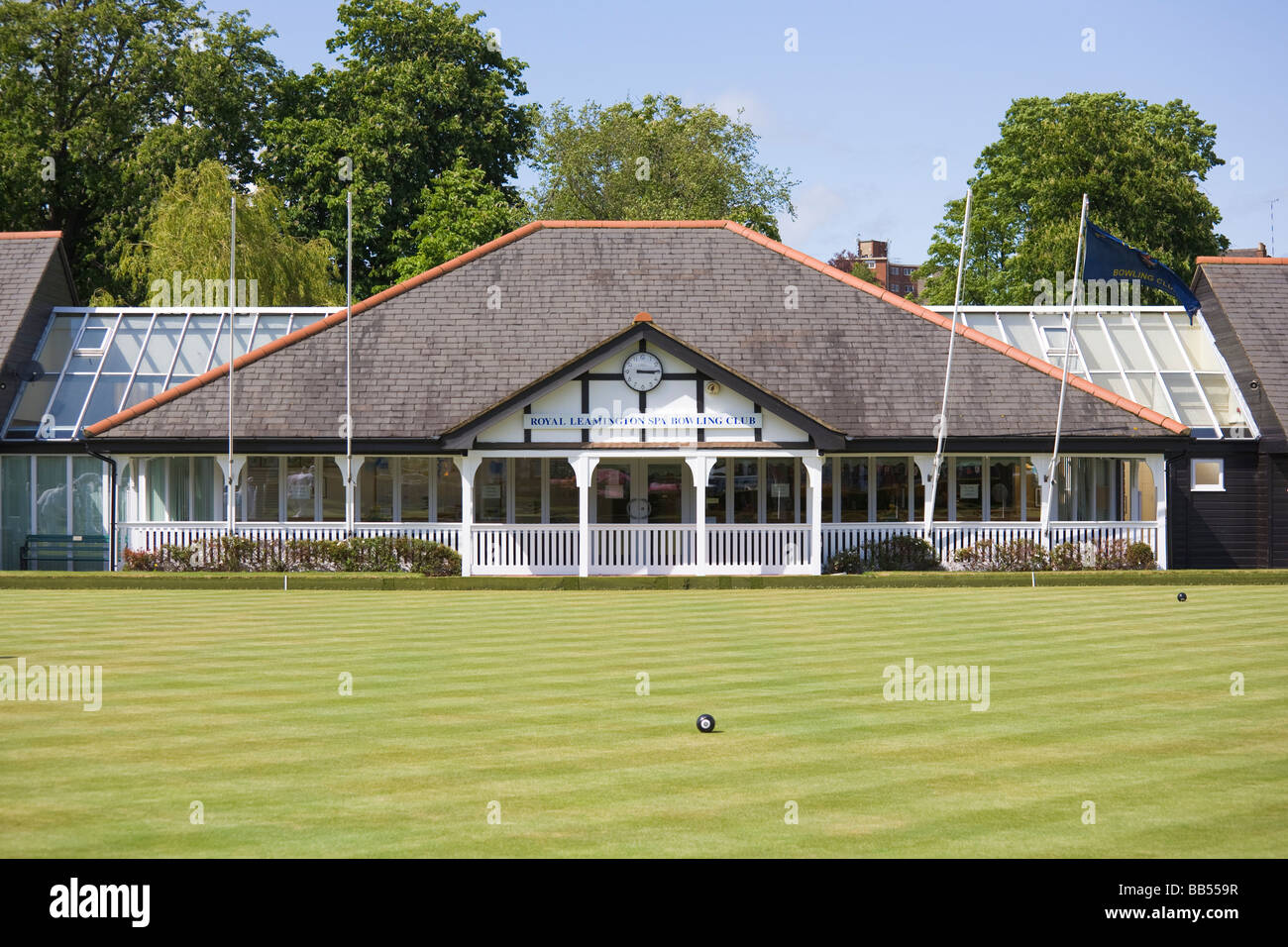 Das Clubhaus des Royal Leamington Spa Bowling Club, Leamington Spa, Warwickshire, England, UK Stockfoto