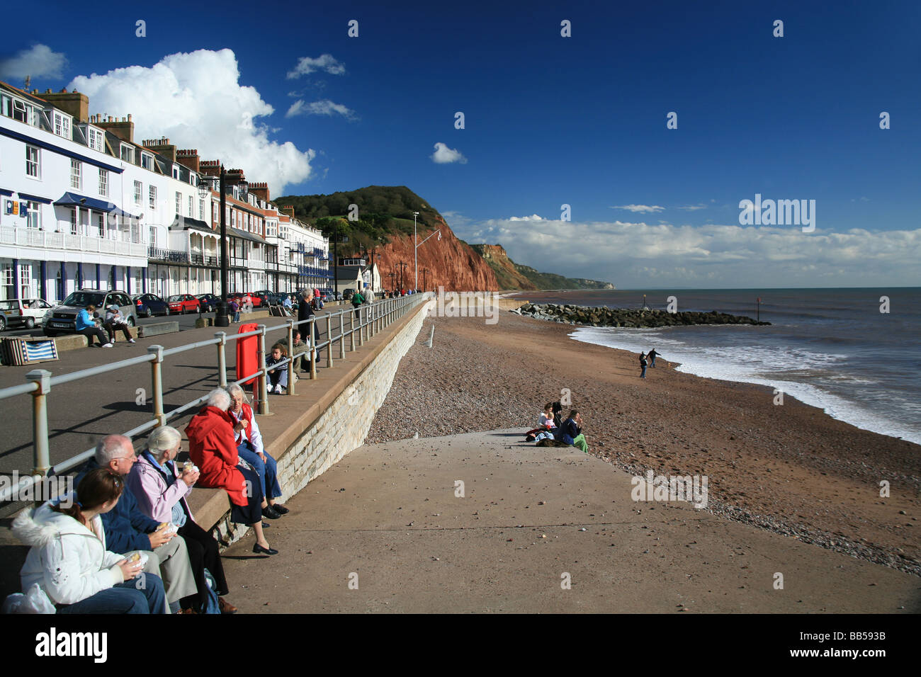 Die Promenade und Strand in Sidmouth, Devon, England, UK Stockfoto