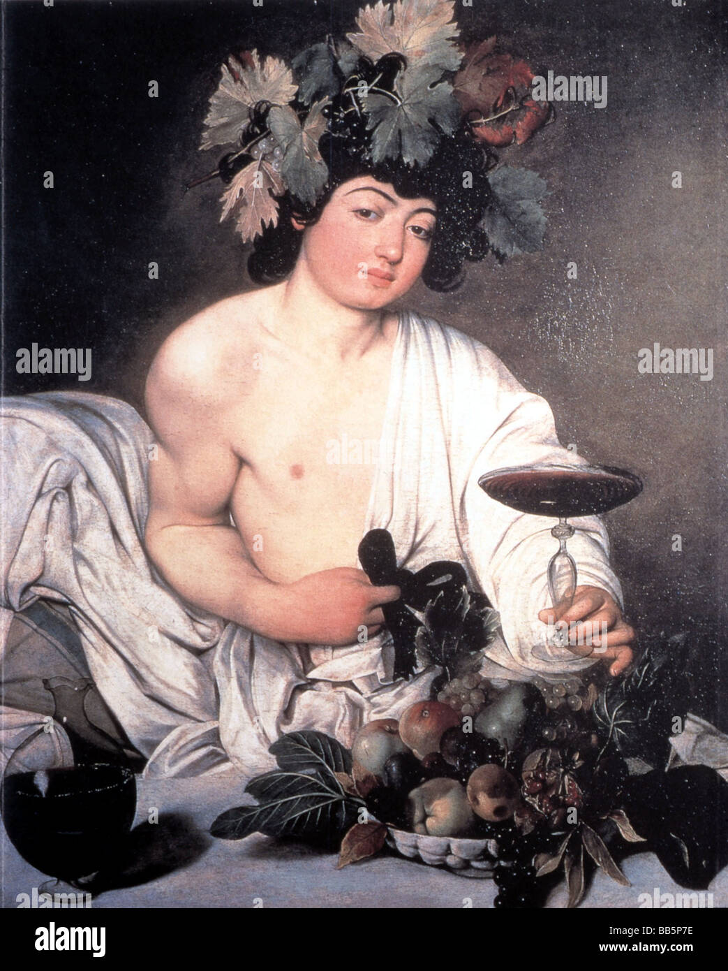 Dionysos (lat.: Bacchus), der griechische gott des Weins, "Bacchus", Gemälde, von Carravaggio, 1593 / 1594, Uffizien, Florenz, Stockfoto