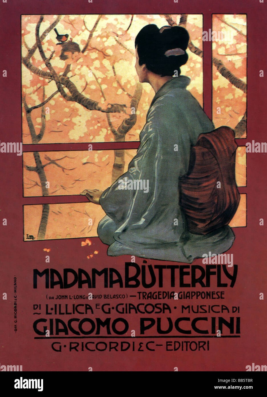 Puccini, Giacomo, 22.12.1858 - 29.11.1924, italienischer Musiker (Opernkomponist), Plakat zur Oper 'Madame Schmetterling', Weltpremiere im Jahr 1904/05, Stockfoto