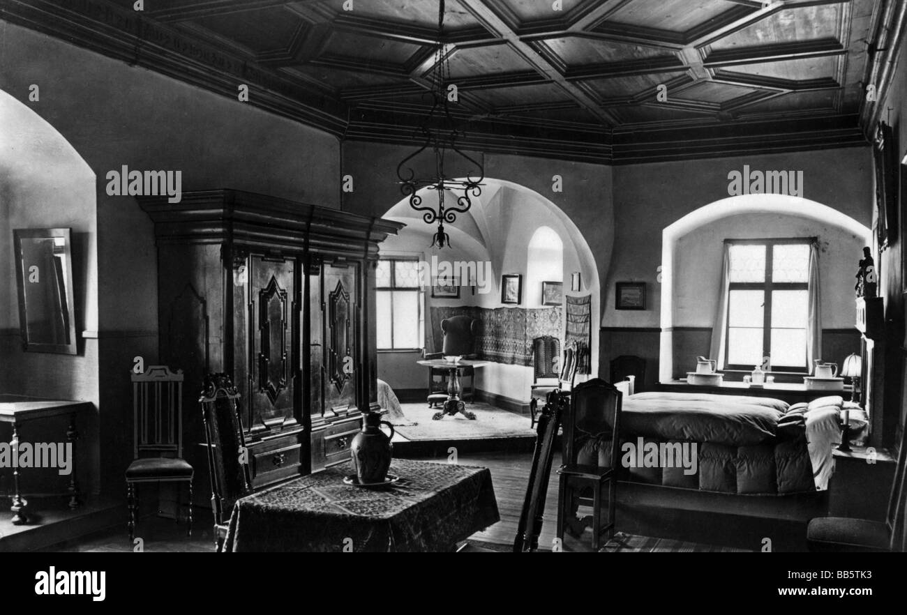 Architektur, Schlösser, Deutschland, Bayern, Schloss Lauenstein, Innenansicht, Prinzenzimmer, Postkarte, Verlag Ernst Assmus, Leipzig, ca. 1935, Stockfoto