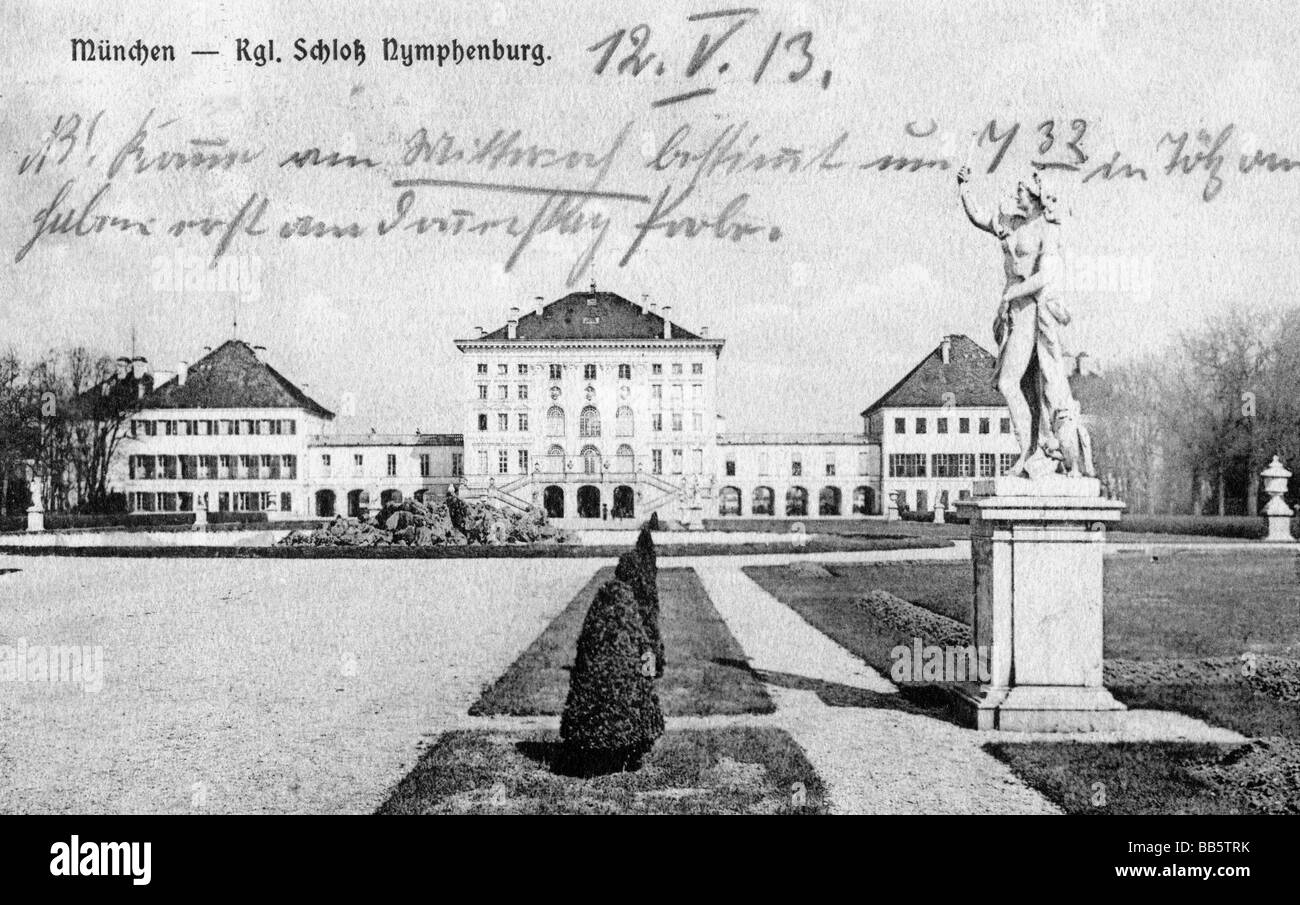 Geographie/Reise, Deutschland, München, Schloss Nymphenburg, Außenansicht, Postkarte, gestempelt am 13.5.1913, Stockfoto