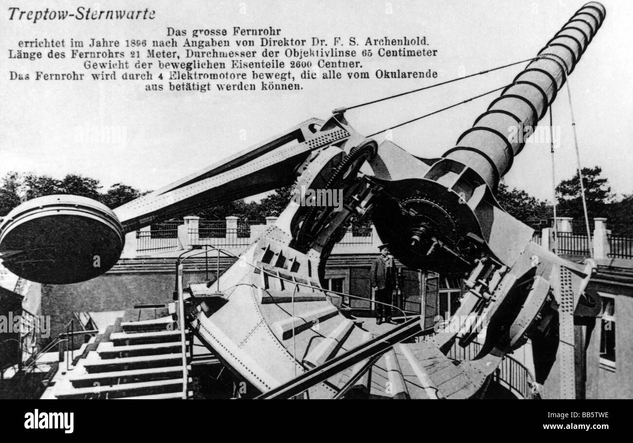 Astronomie, Observatorien, Treptow-Observatorium, Berlin, Riesenfernrohr von Friedrich Simon Archenhold, Postkarte, ca. 1905, Stockfoto