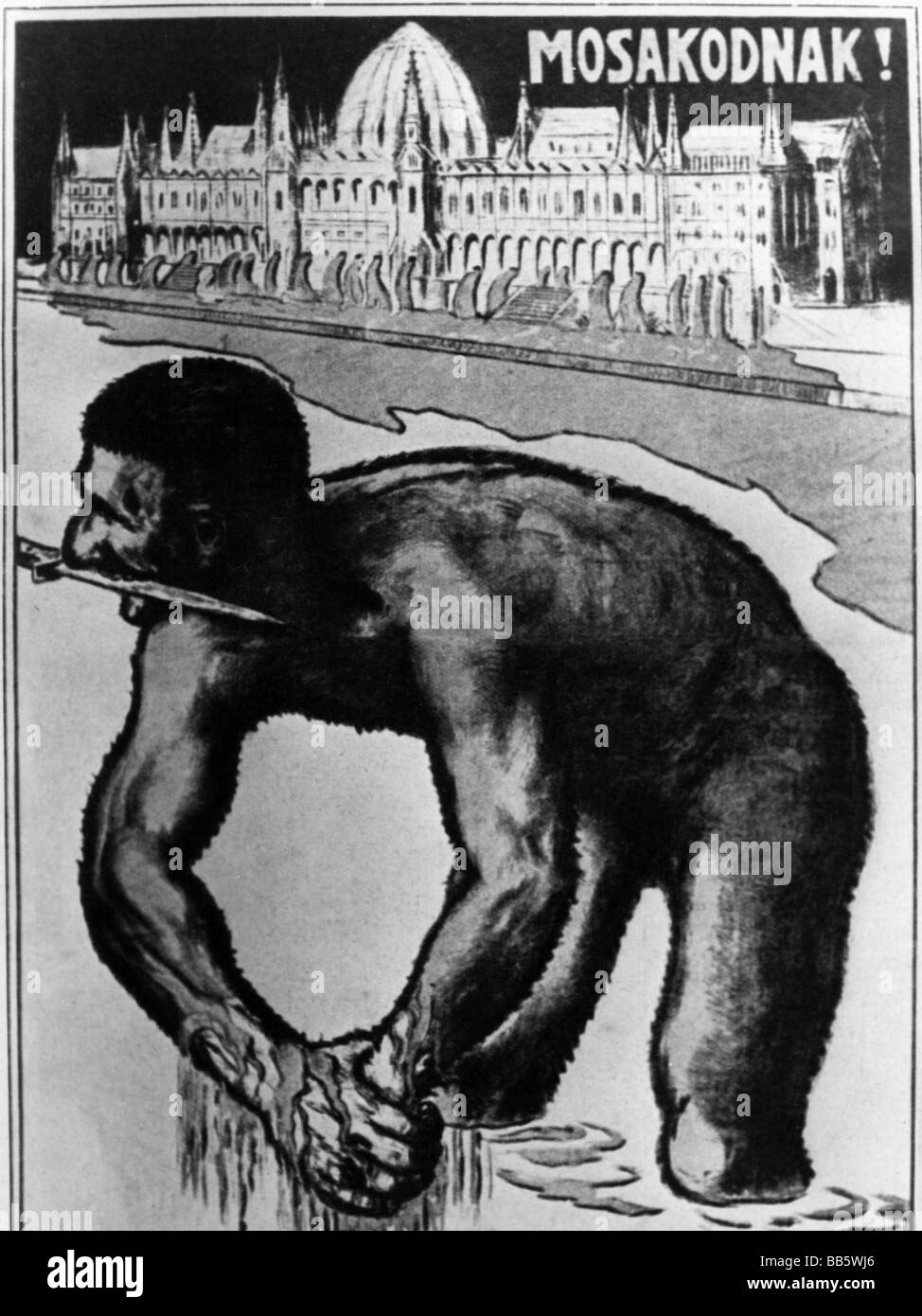 Ereignisse, Erster Weltkrieg/erster Weltkrieg, Propaganda, 'Mosakodnak!', antisovtisches Plakat, Ungarn, wahrscheinlich 1918, Stockfoto