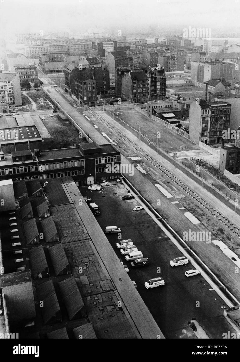 Geografie/Reisen, Deutschland, Berlin, Mauer, Blick aus dem Axel- Springer-Haus, 1971, Stockfoto