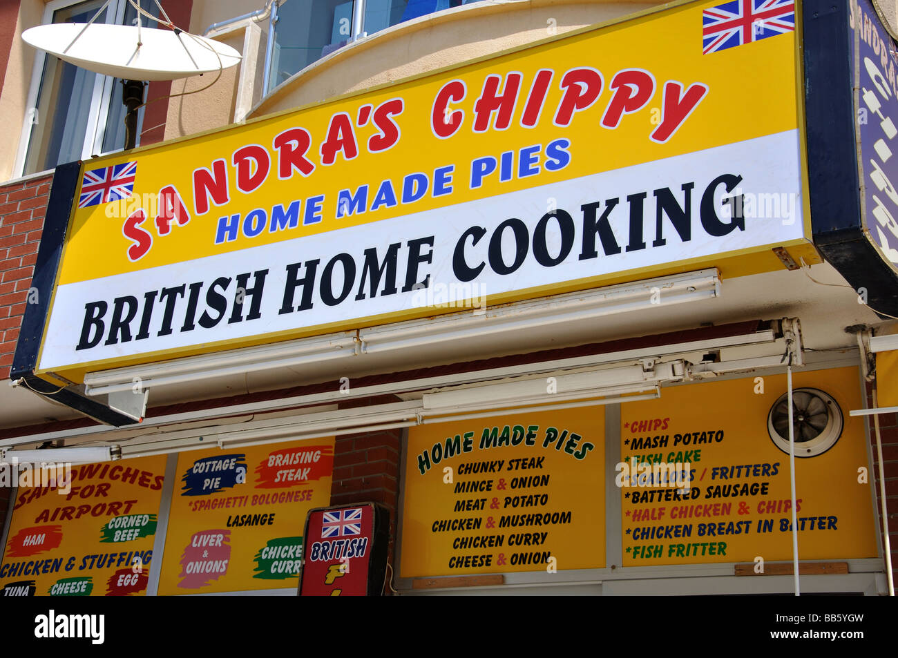 Sandra's Chippy British Home Cooking Restaurant, Marmaris, Mulga, Republik Türkiye Stockfoto