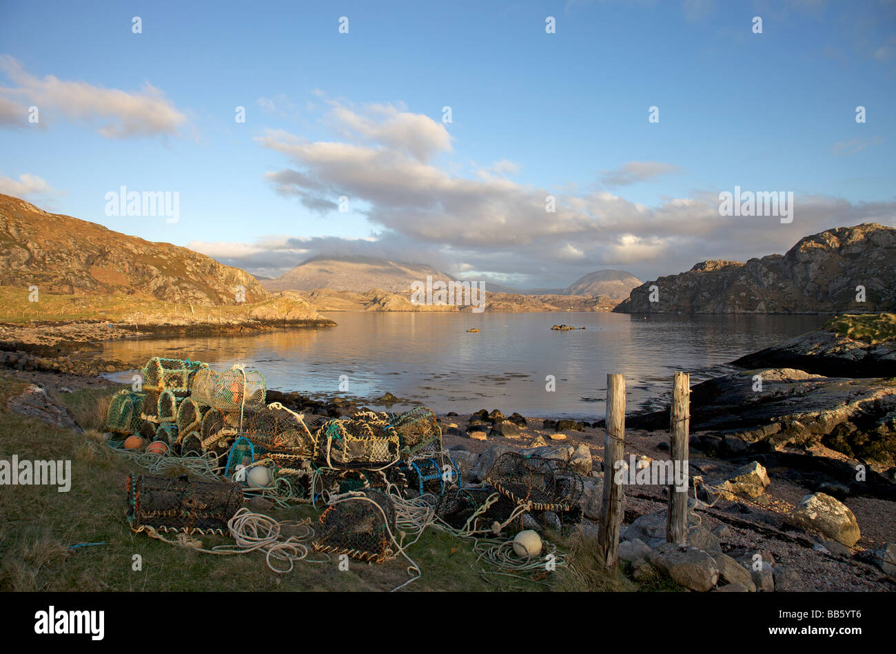 Abendrot am Loch Inchard Kinlochbervie Sutherland Stockfoto