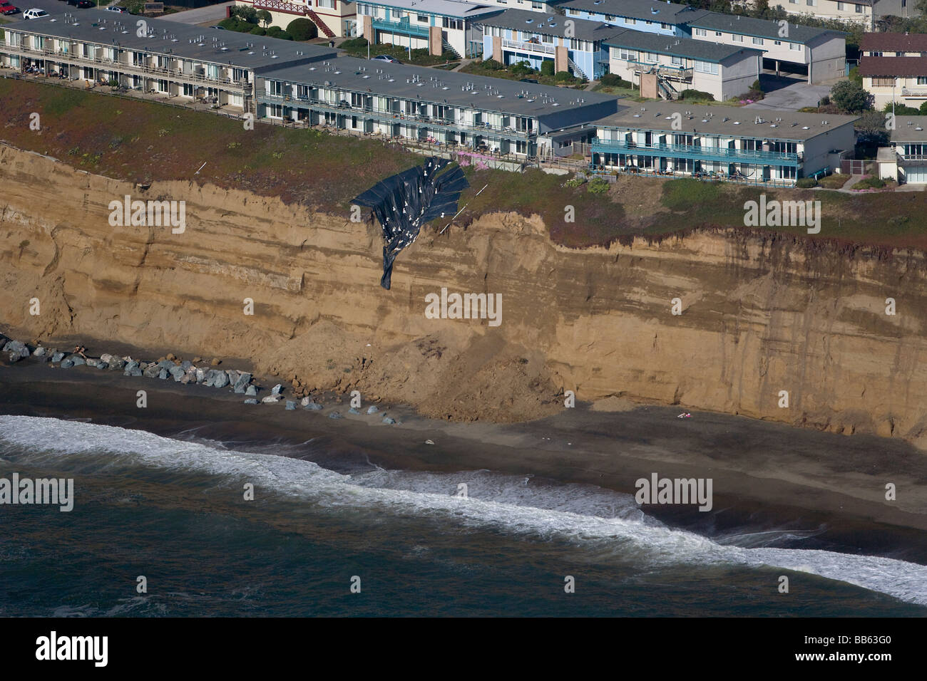 Luftaufnahme über Pacific Coast Erosion Daly City, Kalifornien Stockfoto