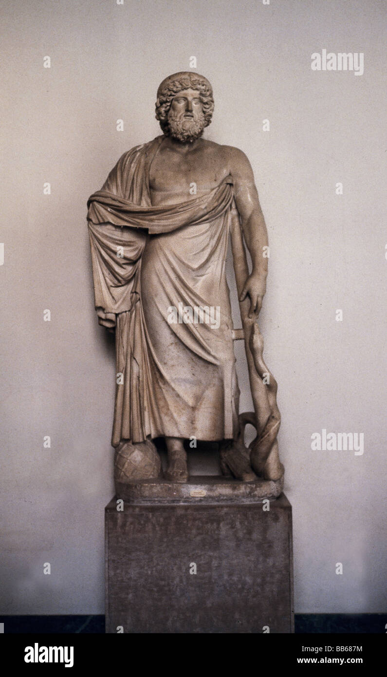 Asclepius, der griechische gott der Medizin, voller Länge, Statue Askl. Farnese, Nationalmuseum Neapel, Stockfoto