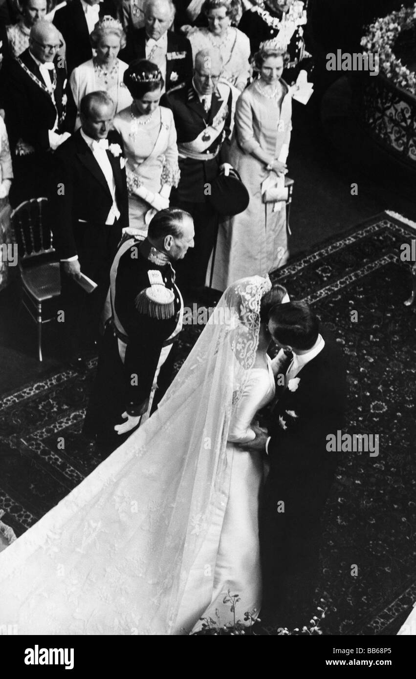Margrethe II., * 16.4.1940, Königin von Dänemark seit 14.1.1972, mit Graf Henri de Laborde de Monpezat (Henrik, Prinz Consort von Dänemark), ihre Hochzeit, Kopenhagen, 10.6.1967, Stockfoto