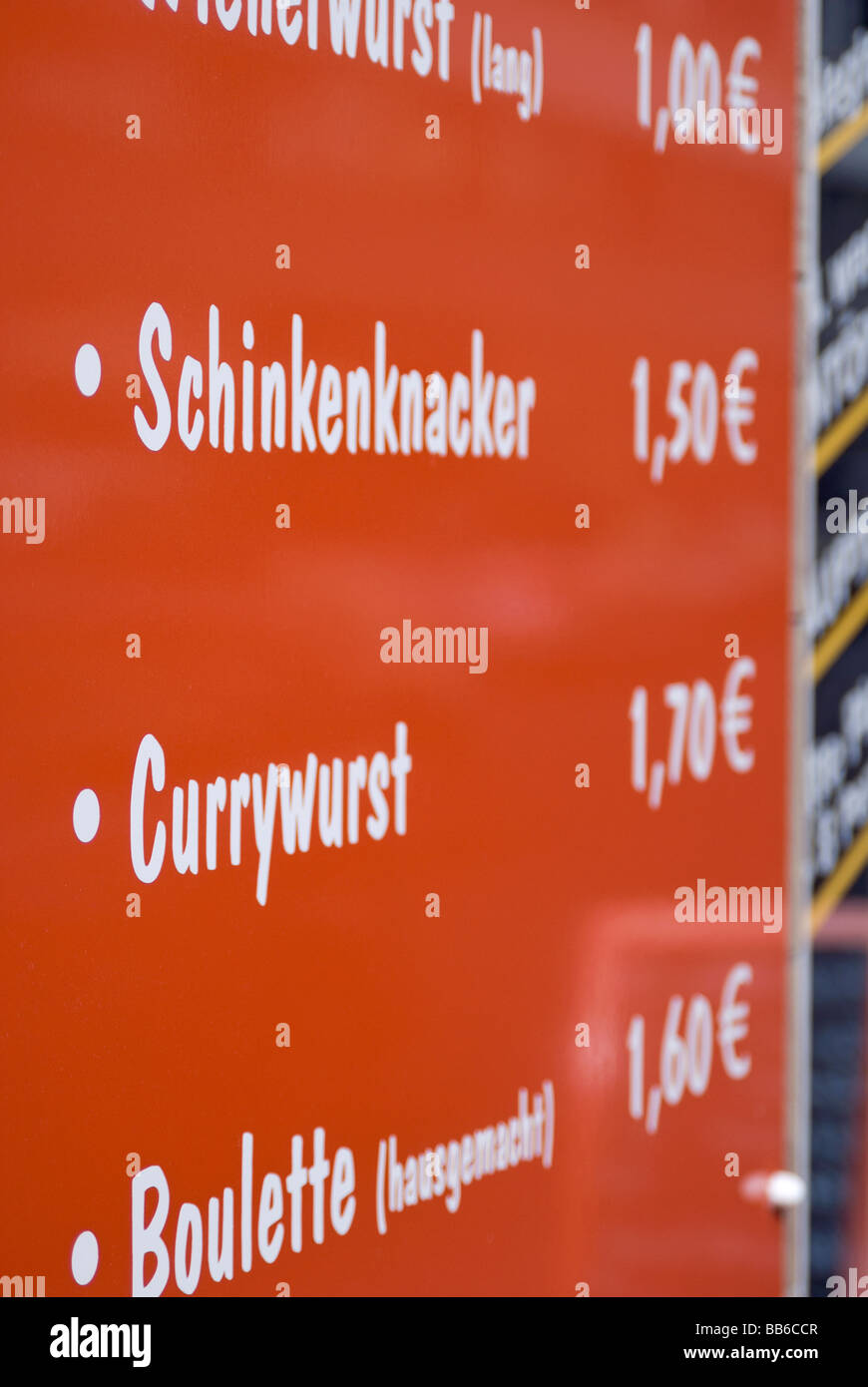 Deutsch geschrieben Menü mit Euro-Preise Stockfoto