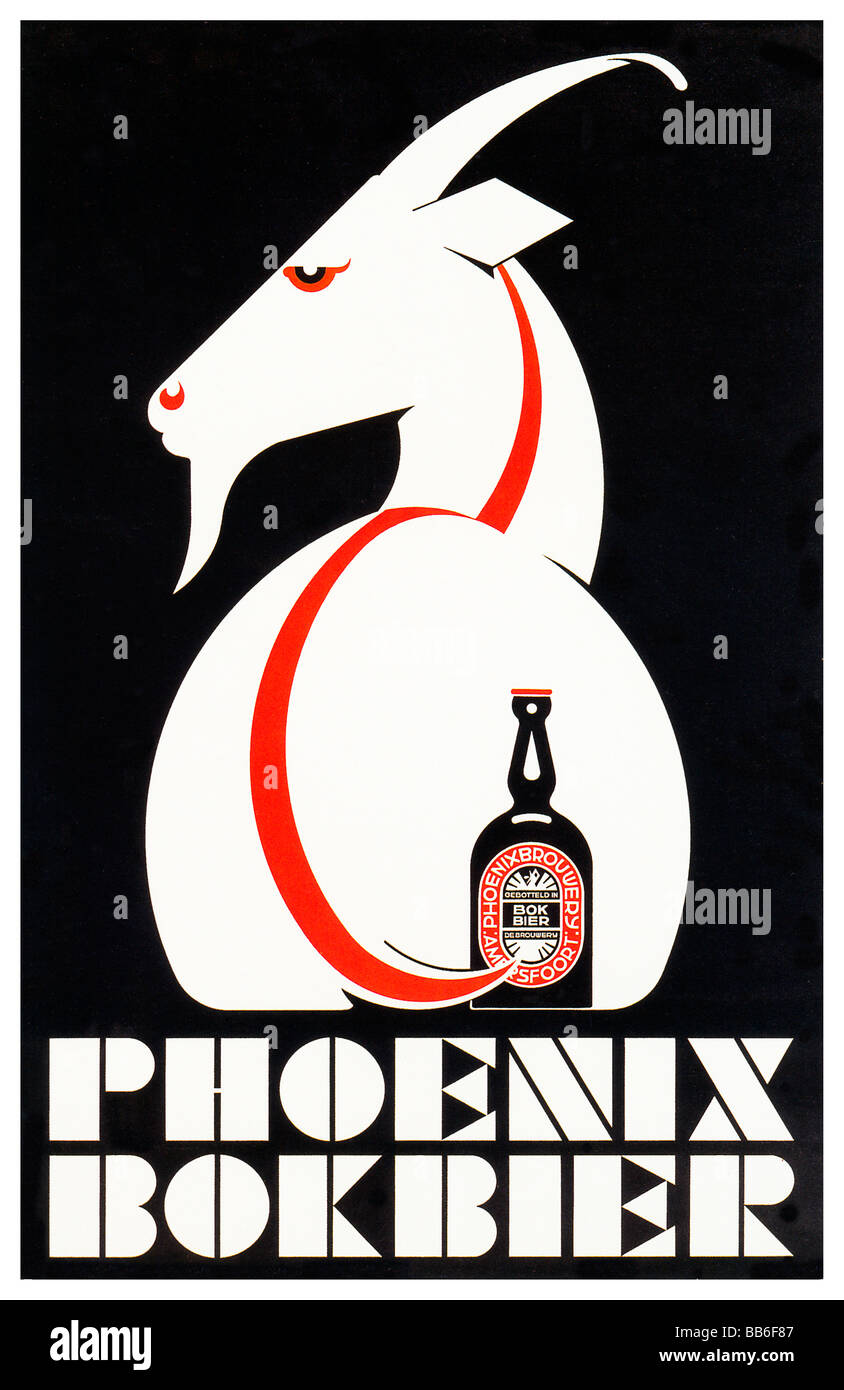 Phoenix Bier 1930er Jahre Art-Deco-Plakat für die starke niederländische Lagerbier gebraut seit den 1860er Jahren in Amersfoort Stockfoto