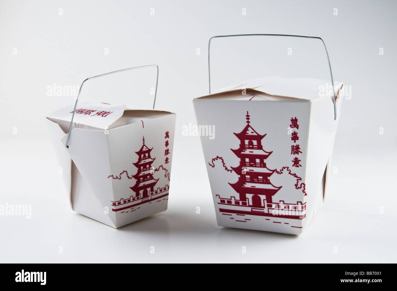 Chinesisches Essen zum Mitnehmen Container auf weißem Hintergrund Stockfoto
