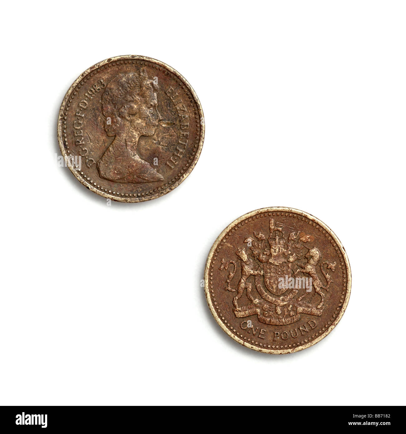 "Misshandelte 1983 Pfund-Münze" Stockfoto