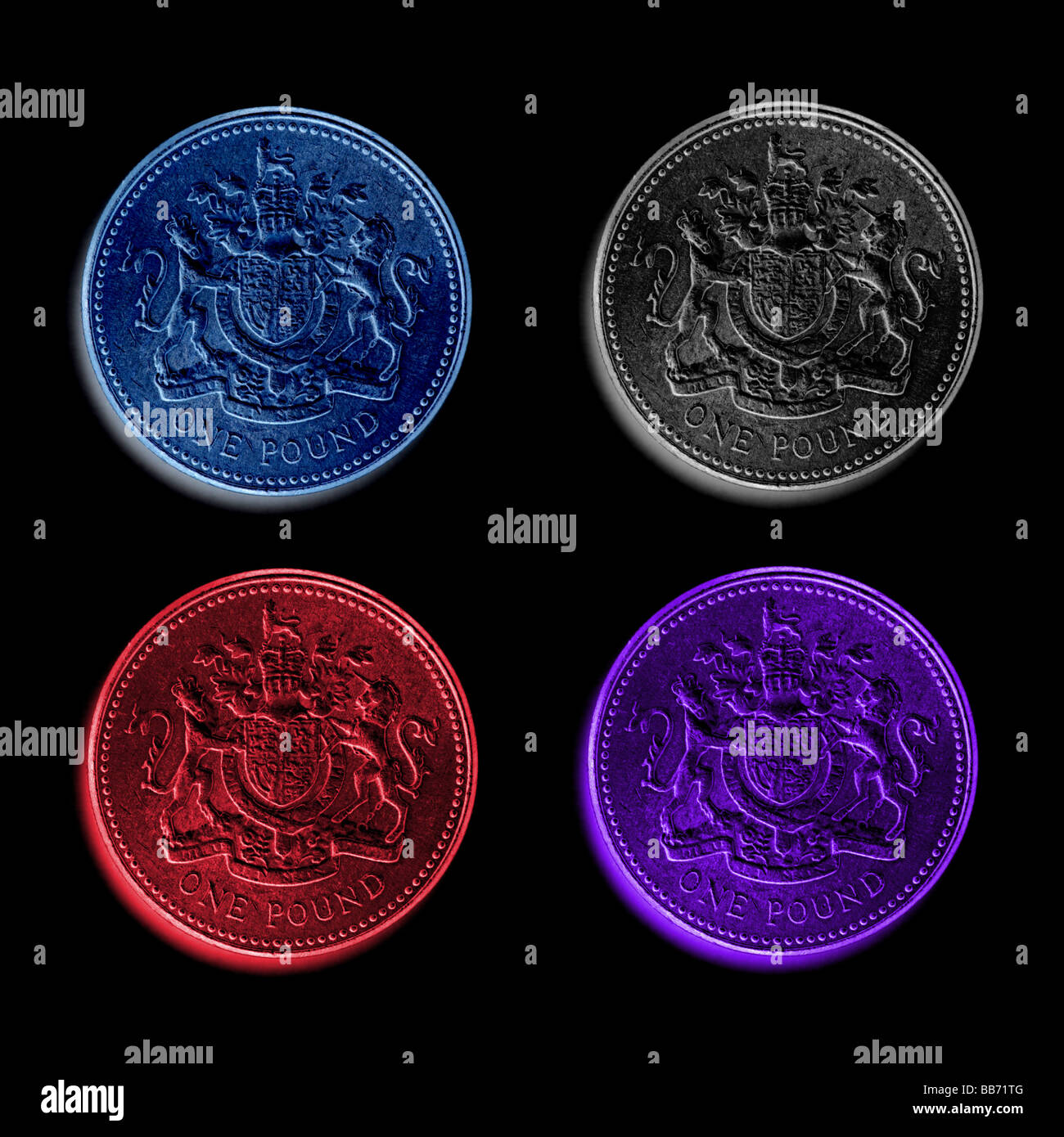 Farbige Pfund-Münzen Stockfoto