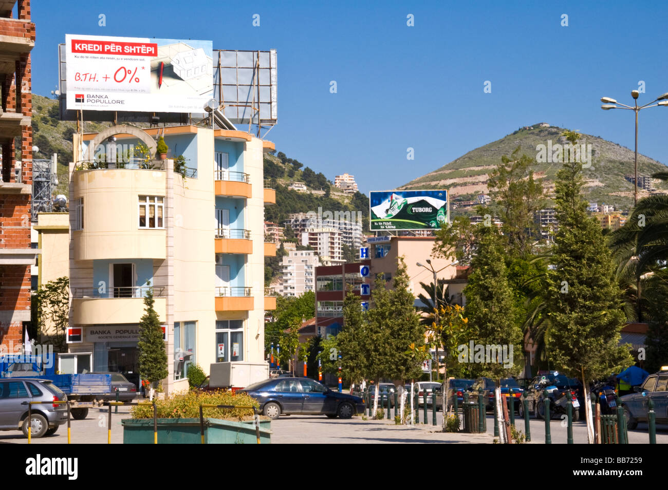 Stadtzentrum von Saranda, Albanien ein wichtiges touristisches Ziel an der albanischen Riviera Stockfoto