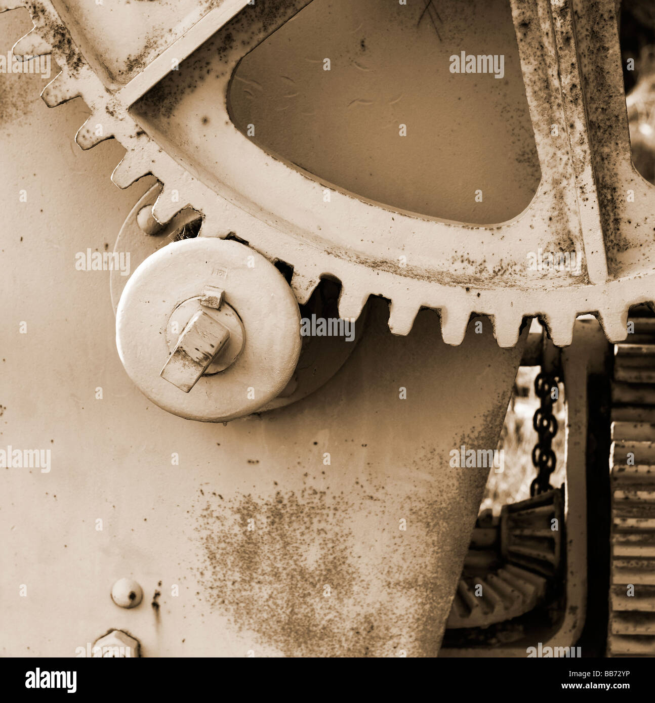 Industriemaschinen, schweren eisernen Zähnen, Eisenwerk, lackiertes Metall Stockfoto