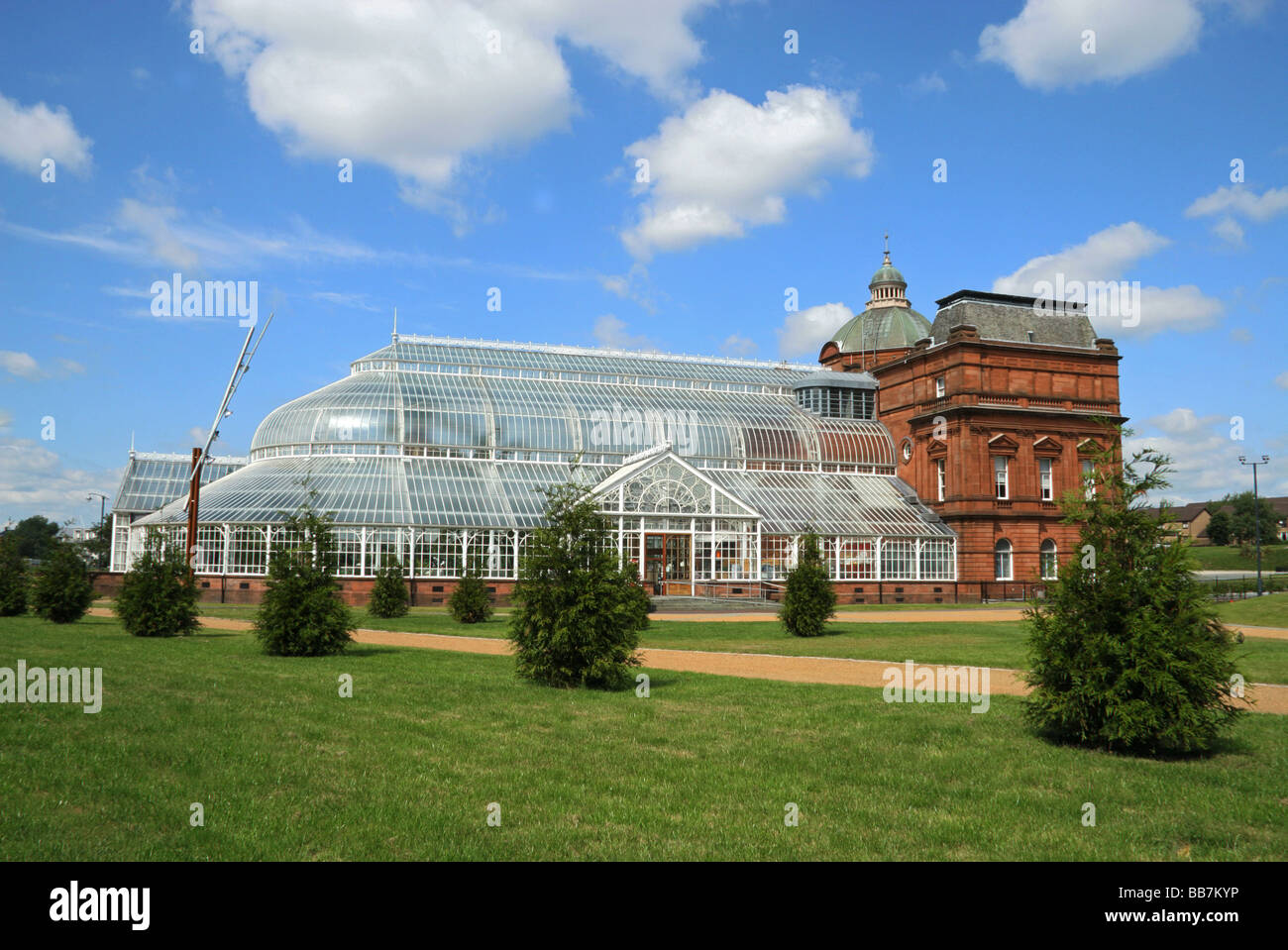 Peoples Palace Strathclyde Glasgow Schottland mit botanischen Garten Gewächshaus Stockfoto