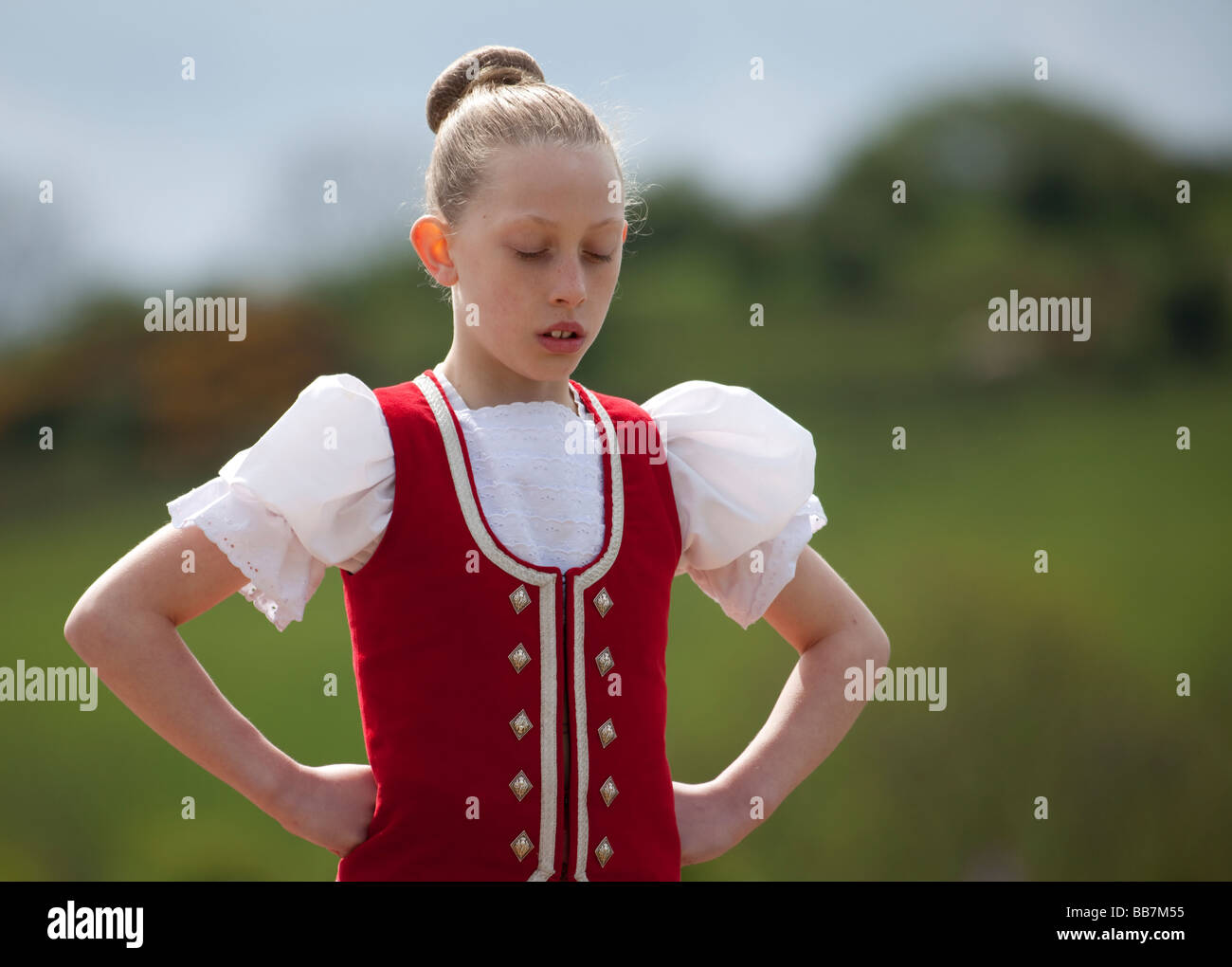 Insgesamt konzentrieren. Weiblich-Highland Dancer. Stockfoto