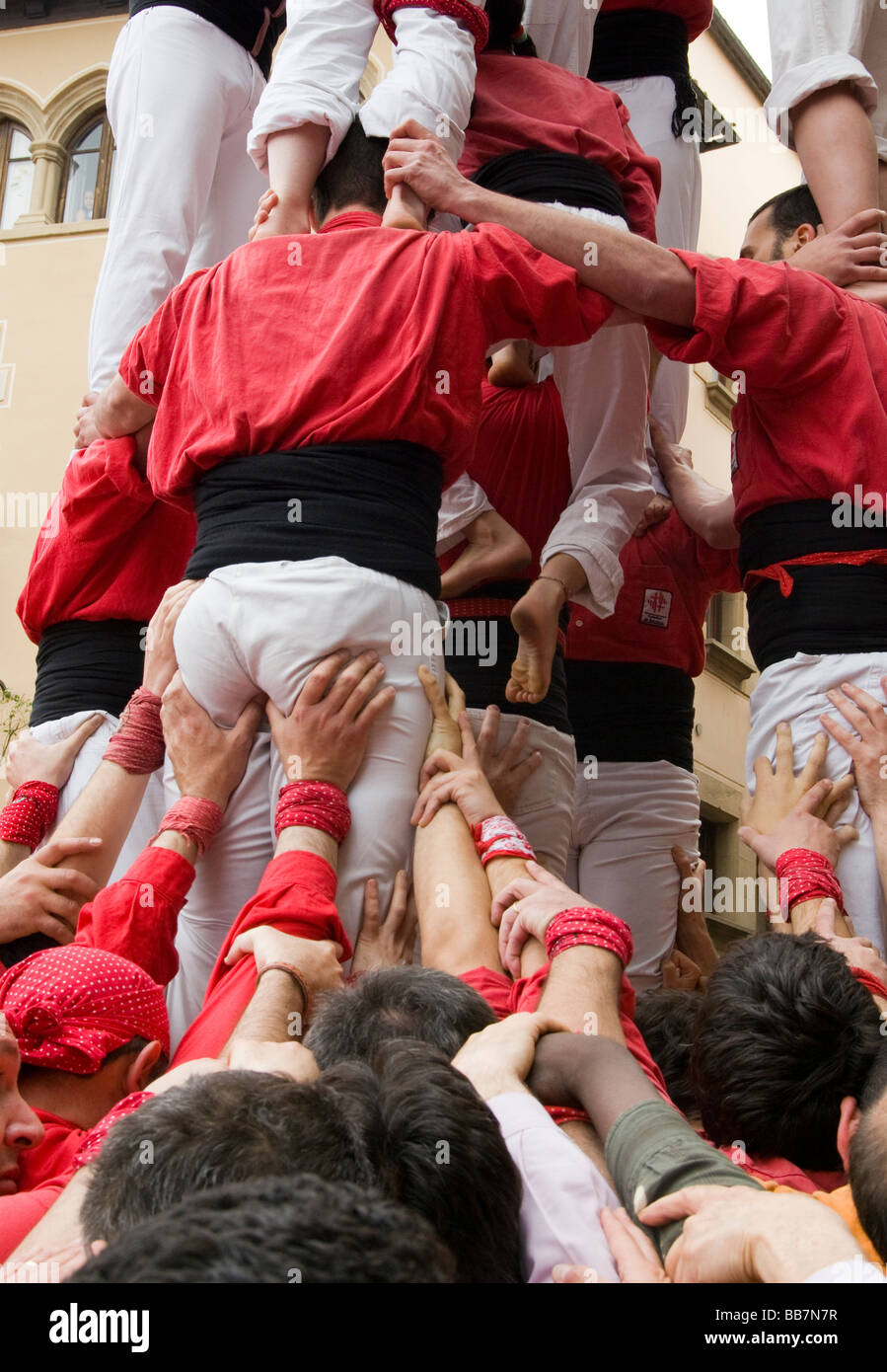 Spain.Vic.Traditional Partei der Castellers. Stockfoto