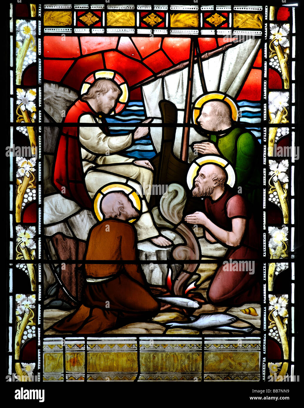 Glasmalerei von Christus und seinen Jüngern am See Genezareth Stockfoto