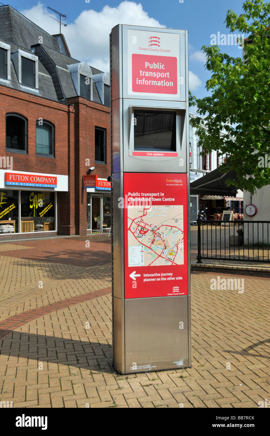 Chelmsford Stadtzentrum öffentlichen Transport-Info-point Stockfoto