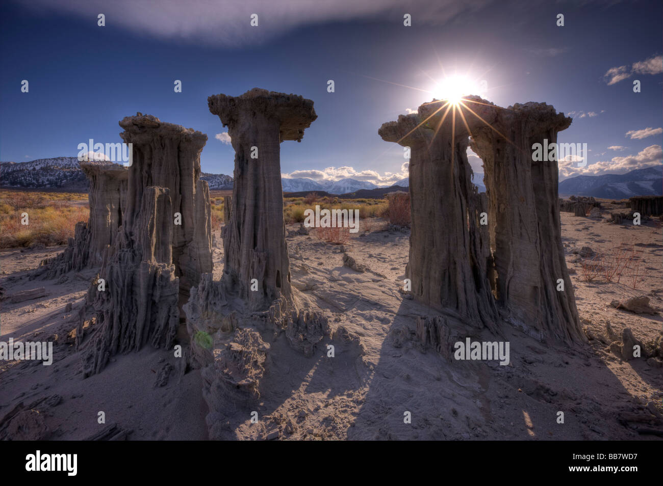 Natürliche Starburst durch Kalktuff-Formationen im Marine Beach in der Nähe von Mono Lake in Kalifornien, USA Stockfoto