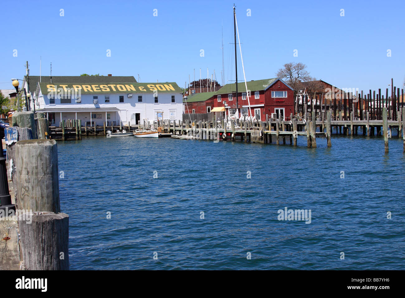 Prestons Dock, Greenport Hafen, North Fork des Suffolk County, Long Island, NY, USA Stockfoto