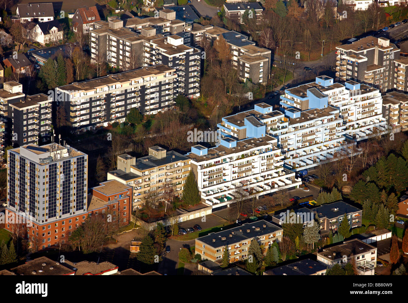 Luftbild, Wohnblöcken, Wohngebiet, Studenten Wohnung, Querenburg, Bochum, Ruhrgebiet, North Rhine-Westphalia, Keim Stockfoto