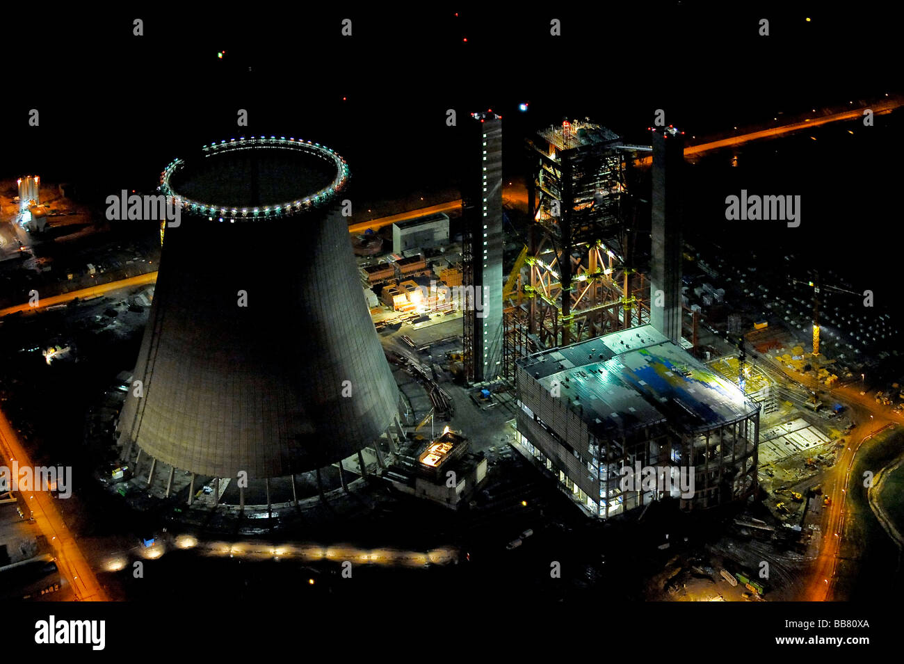 Luftaufnahme, Kohle-Kraftwerk, Baustelle, EON plant Datteln 4, Kühlturm, Datteln, Ruhrgebiet, Nordrhein-Westph Stockfoto