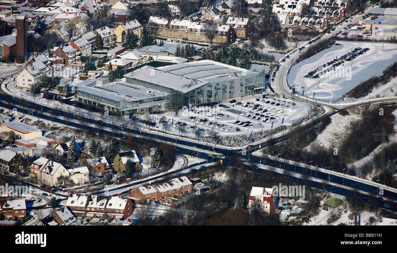 Luftaufnahme, Brabus, Auto-tuning, Schnee, Bottrop, Ruhr Area, North Rhine-Westphalia, Germany, Europa Stockfoto