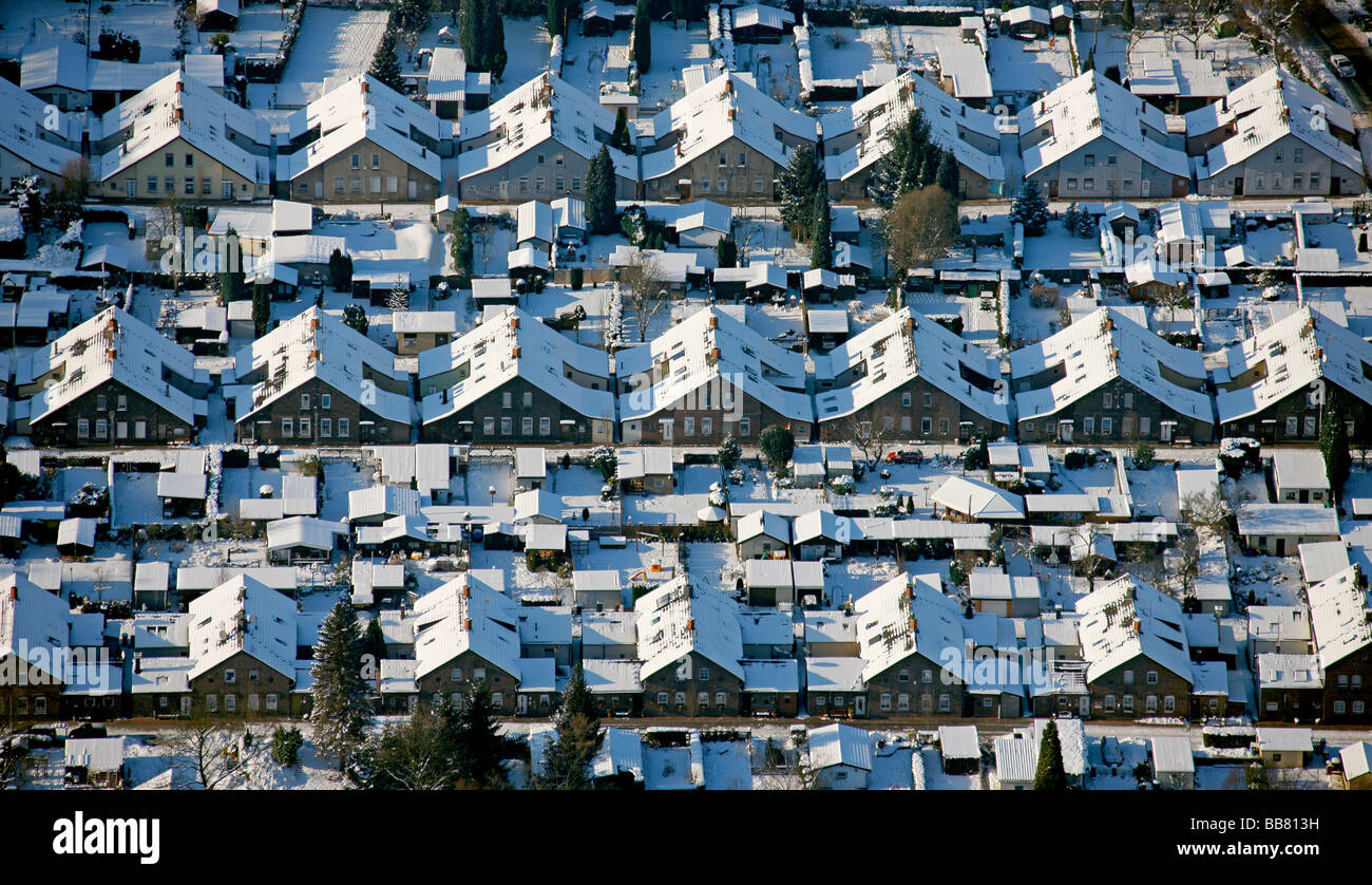 Hessler Zechensiedlung Klappheckenhof, Siedlung für Minenarbeiter, Schnee, Gelsenkirchen, Ruhrgebiet, Nordrhein Westfalen, Ger Stockfoto