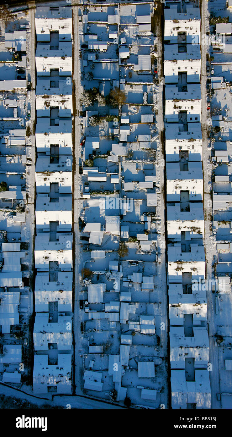 Hessler Zechensiedlung Klappheckenhof, Siedlung für Minenarbeiter, Schnee, Gelsenkirchen, Ruhrgebiet, Nordrhein Westfalen, Ger Stockfoto
