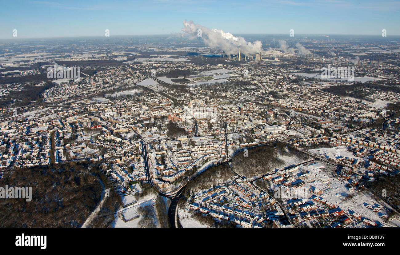 Luftaufnahme, Schnee, Gladbeck, Ruhrgebiet, Nordrhein-Westfalen, Deutschland, Europa Stockfoto