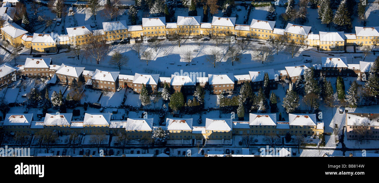 Luftaufnahme, Saliersiedlung, Apartmenthäuser, Mülheim nach Hause Bauunternehmen, Mülheim, Ruhrgebiet, Nordrhein-Westfalen, Ge Stockfoto