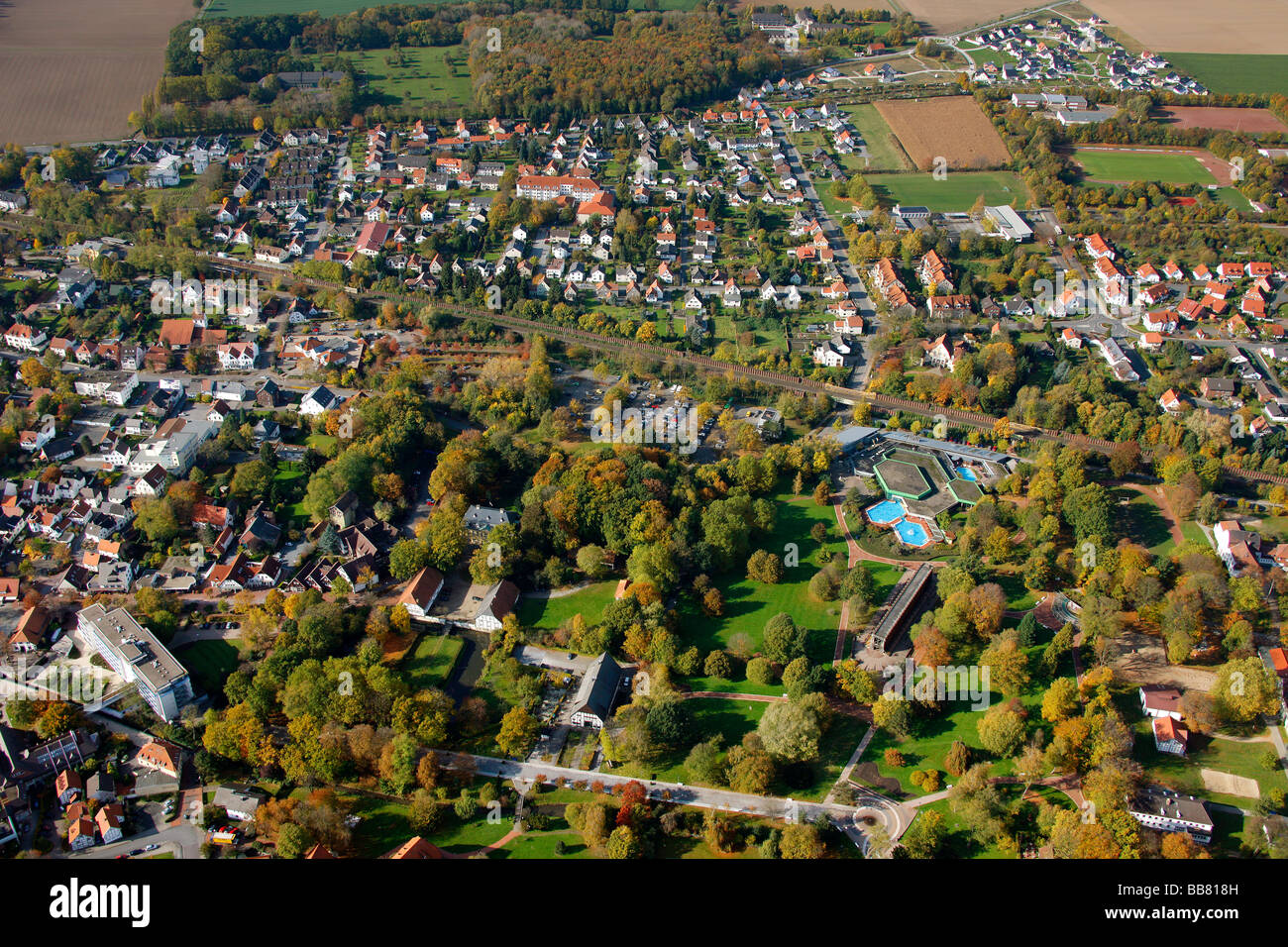 Luftaufnahme, Bad Sassendorf, Soest Kreis, Soester Boerde, Südwestfalen, NRW, Deutschland, Europa Stockfoto