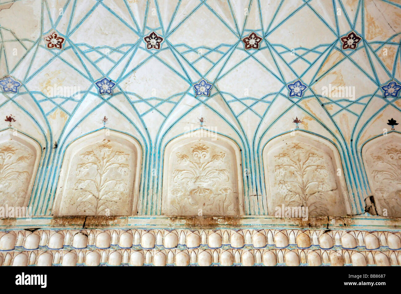 Wand-Dekorationen, Fort Amber Palast, Amber, Rajasthan, Nordindien, Asiass Stockfoto