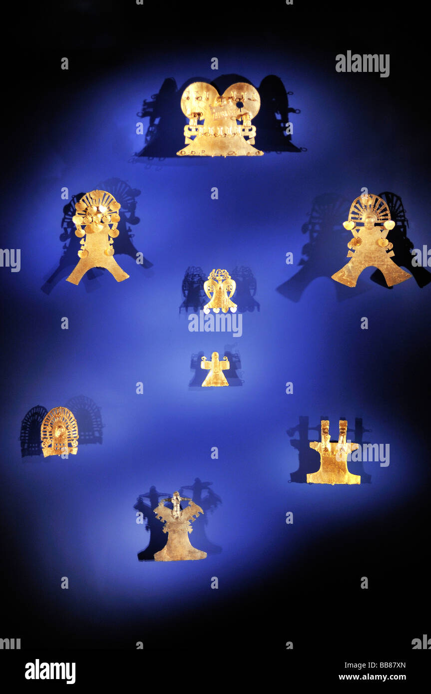 Sammlung der präkolumbianischen Goldschmiedekunst, Schmuck, Gold-Museum, Museo del Oro, Bogotá, Kolumbien, Südamerika Stockfoto
