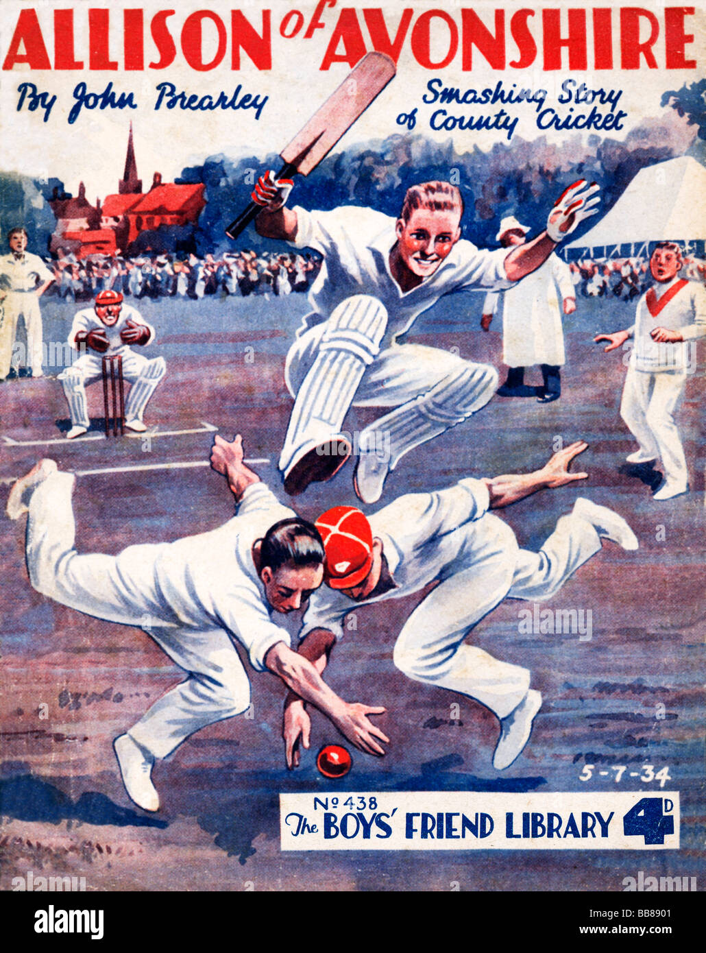 Allison Avonshire 1934 jungen Geschichte Buch-Cover mit einer fiktiven county Cricket Geschichte illustriert Stockfoto