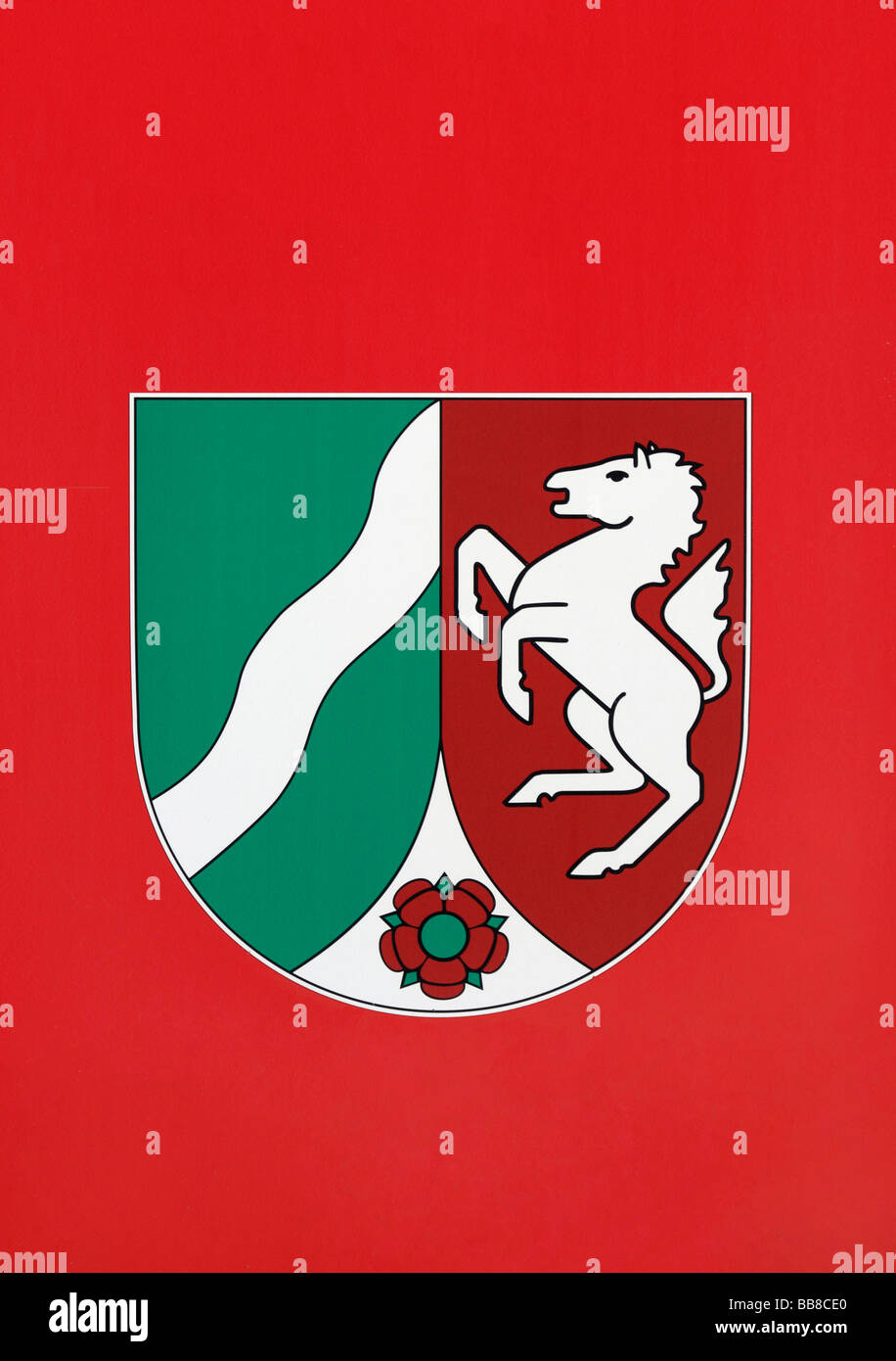 Wappen von Nordrhein-Westfalen auf rot Stockfoto