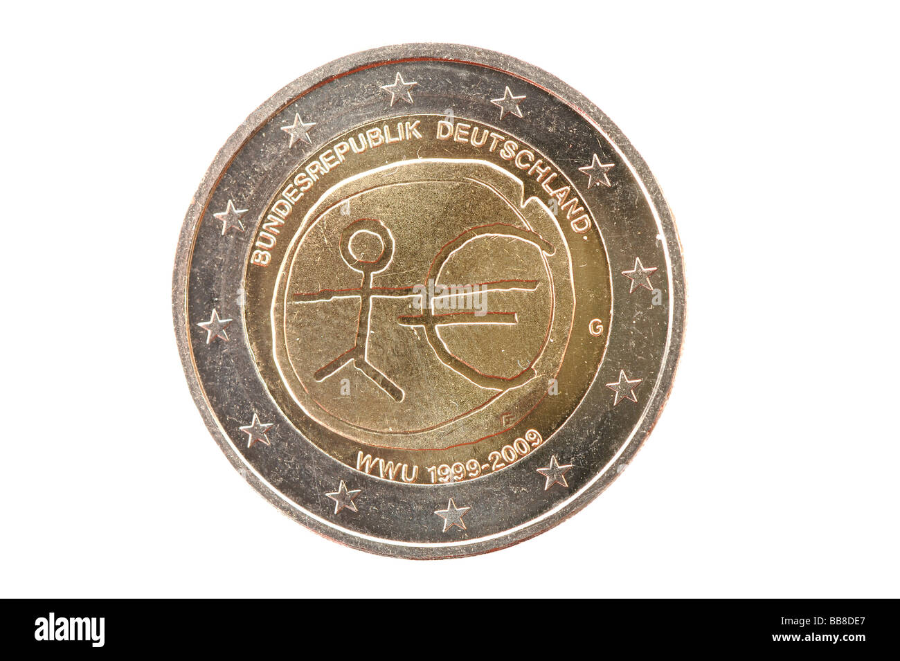 Gemeinschaftsausgabe, Ae2 Gedenkmünze, 10. Jahrestag des Euro, deutsche Ausgabe, Rückseite Stockfoto