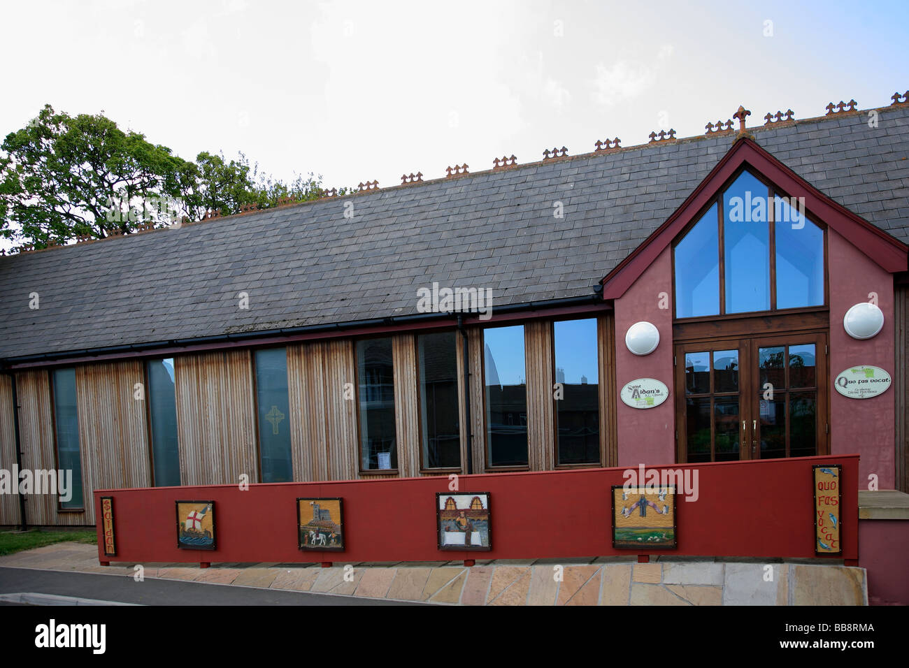 Str. Aidans römische katholische Kirche Heilige Insel Lindisfarne Northumberland Nordküste England UK Stockfoto