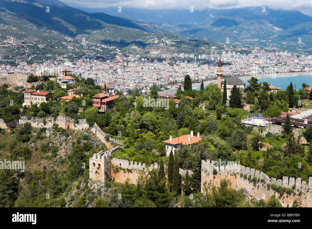 Blick über die Stadt vom Inneren Schloß (Ic Kale), Alanya, Mittelmeerküste, Türkei Stockfoto