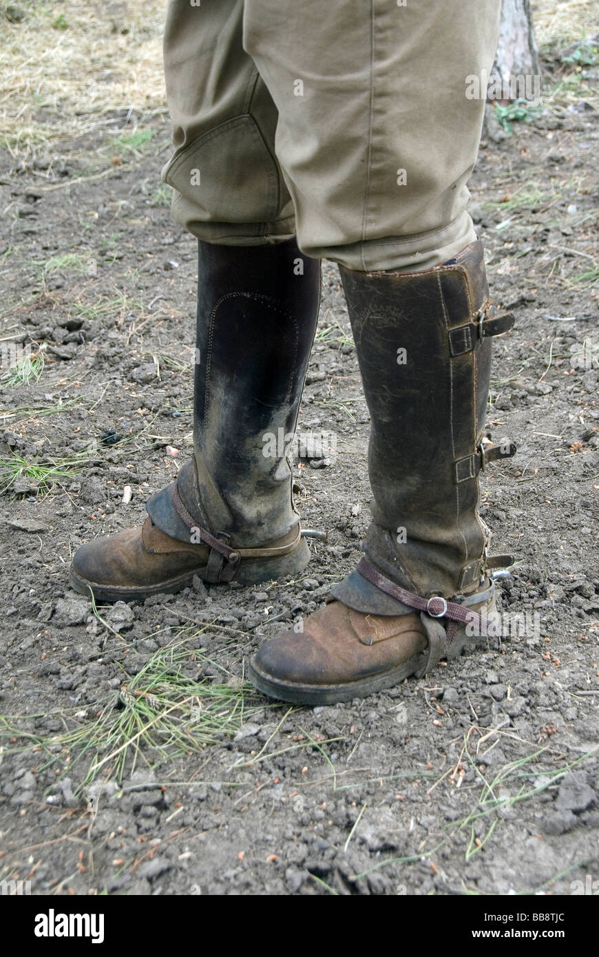 Detail der Stiefel der Maremma Cowboy namens Butteri Stockfoto