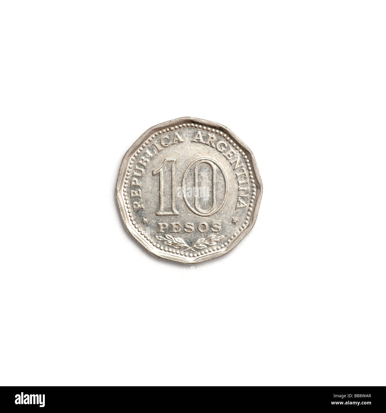 Argentinische 10-Peso-Münze Stockfoto