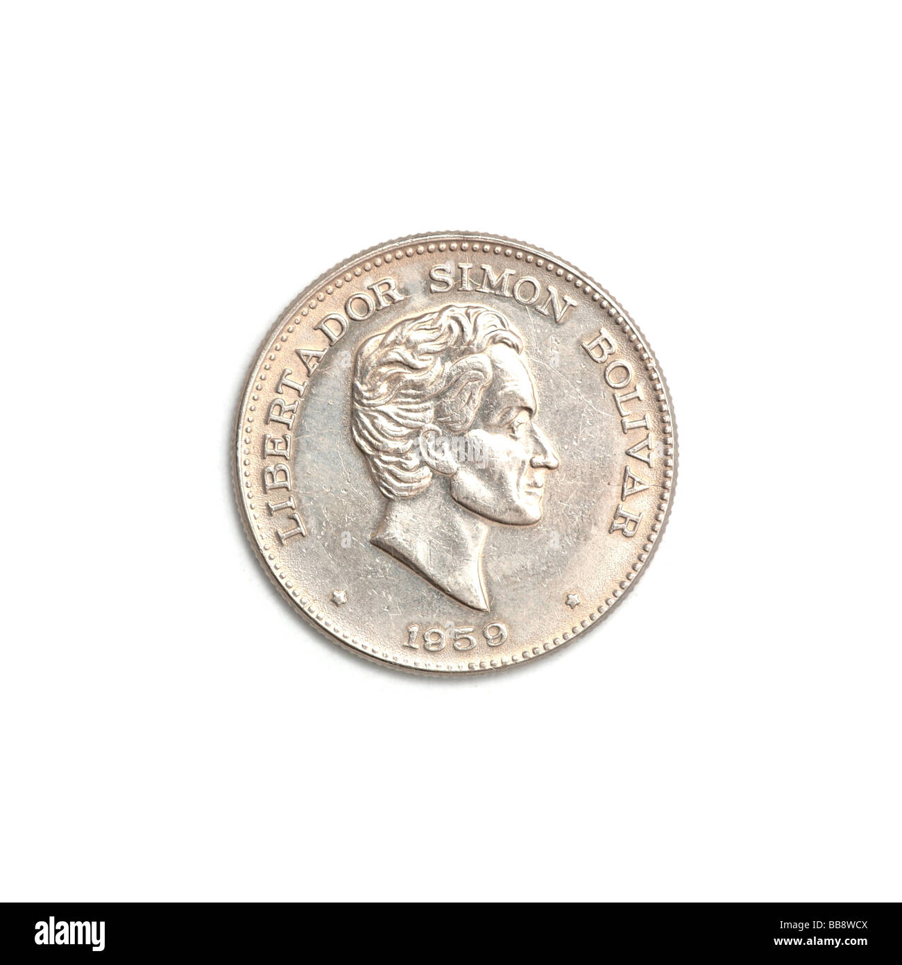 Kolumbianische 50 Centavos Münze zeigt Simon Bolivar Stockfoto